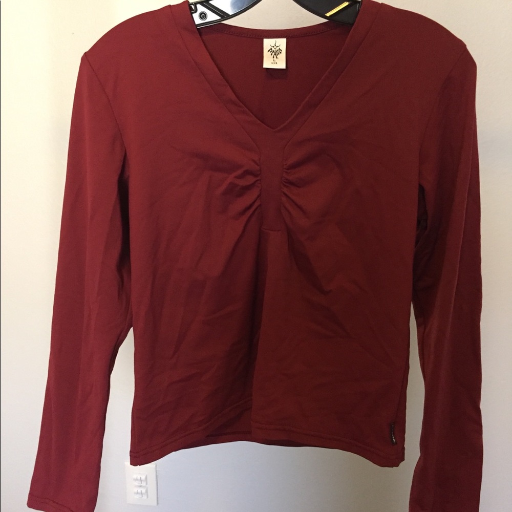 Deep red Prana under armor spandex fitted shirt